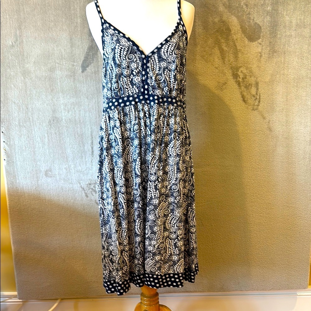 Y2K 90’s Blue and White Print Sundress w Spaghetti Straps Summergirl Beach Sz S
